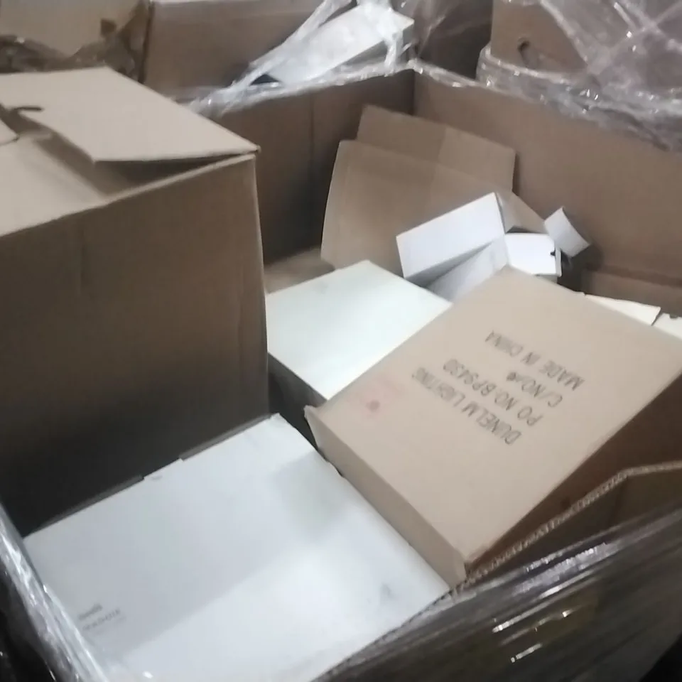 PALLET CONTAINING A VERY LARGE QUANTITY OF ASSORTED DESIGNER LIGHTING PRODUCTS INCLUDING:GRACIE FLOOR LAMP,SILAS EASY FIT PENDENT,SOPHIE ROBBINSON TABLE LAMP