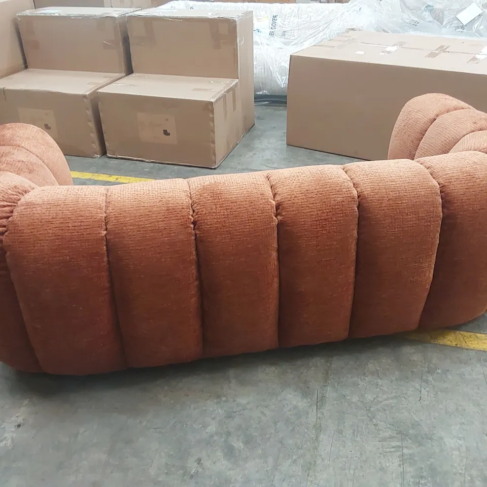 QUALITY DESIGNER BELLE 4 SEATER GLAM BLOCK FABRIC SOFA - BURNT ORANGE 