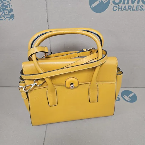 MUSTARD YELLOW LEATHER SATCHEL HANDBAG WITH TOP HANDLES 