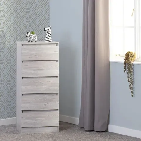 BOXED MALVERN 5 DRAWER NARROW CHEST - URBAN SNOW