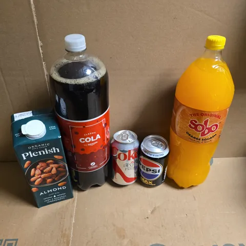 APPROXIMATELY 8 ASSORTED DRINKS TO INCLUDE SOBO ORANGE SQUASH, CLASSIC COLA, PLENISH ALMOND, ETC - COLLECTION ONLY