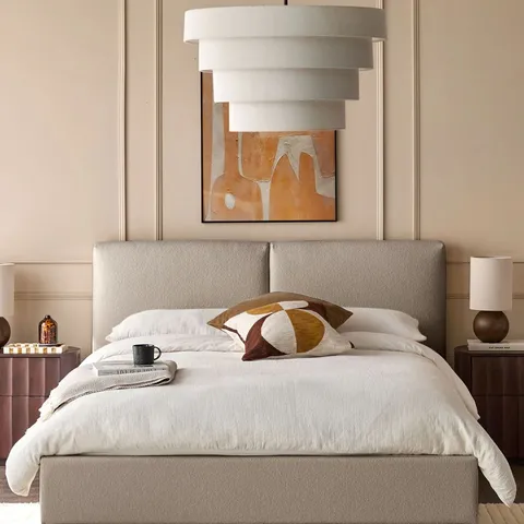 BOXED DANETTI LEONA KING SIZE BED FRAME WITH STORAGE - NATURAL BOUCLE (3 BOXES)