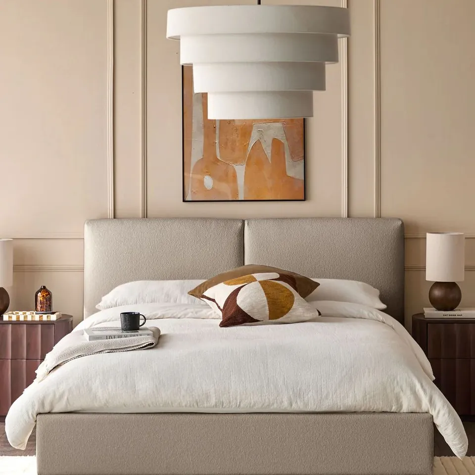 BOXED DANETTI LEONA KING SIZE BED FRAME WITH STORAGE - NATURAL BOUCLE (3 BOXES)
