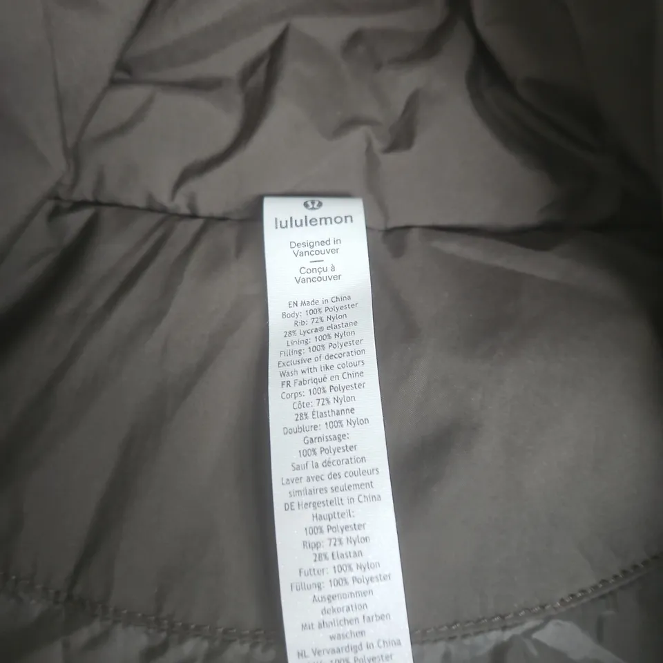 LULULEMON PUFFER JACKET – TAUPE/BROWN, DESIGNED IN VANCOUVER SIZE 4