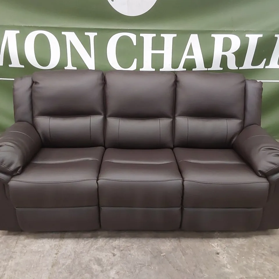 ALBION LUXURY FAUX LEATHER 3 SEATER HIGH BACK MANUAL RECLINER SOFA - CHOCOLATE  RRP £749