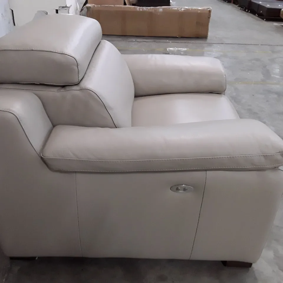 QUALITY ITALIAN DSIGNER RICCARDO ELECTRIC RECLINER CHAIR WITH SMALL ARMS - BEIGE LEATHER