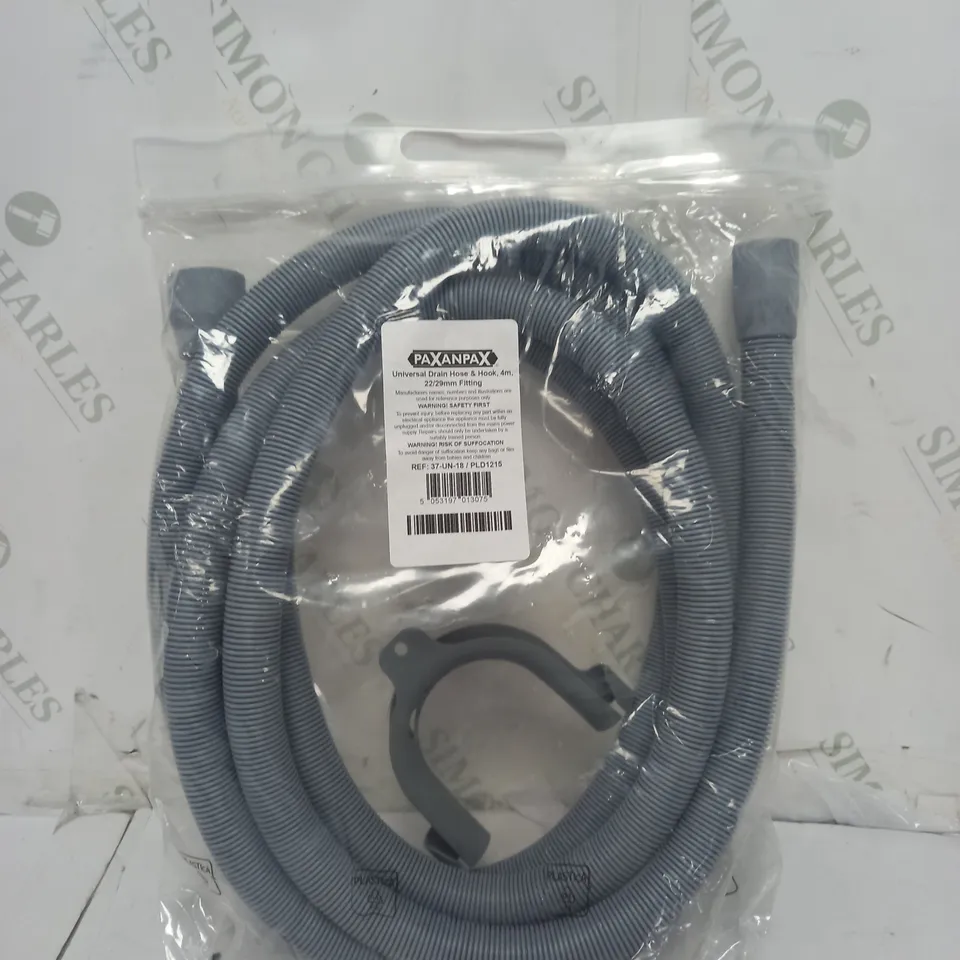PAXANPAX UNIVERSAL DRAIN HOSE & HOOK 4M, 22/29MM FITTING