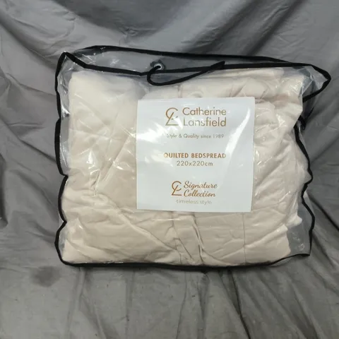 CATHERINE LANSFIELD KINGSLEY MATT VELVET BEDSPREAD THROW CREAM - 220X220CM