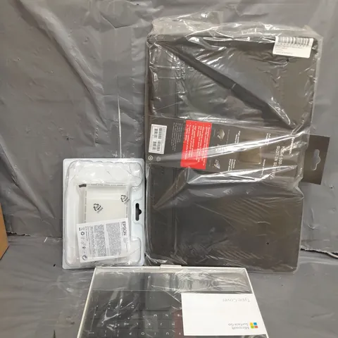 BOX OF ASSORTED ELECTRICAL ITEMS TOO INCLUDE LENOVO SLOT IN SLEEVES , MICROSOFT TYPE COVER , ETC