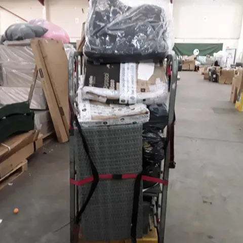 CAGE TO CONTAIN AN ASSORTMENT OF HOUSEHOLD ITEMS TO INCLUDE GARDEN FURNITURE, YOGA MATS PARASOL BASES AND HANGERS ECT