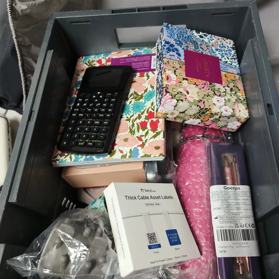APPROXIMATELY 12 ASSORTED ITEMS INCLUDING CALCULATOR , LIBERTY NOTECARDS AND ASSET LABELS 