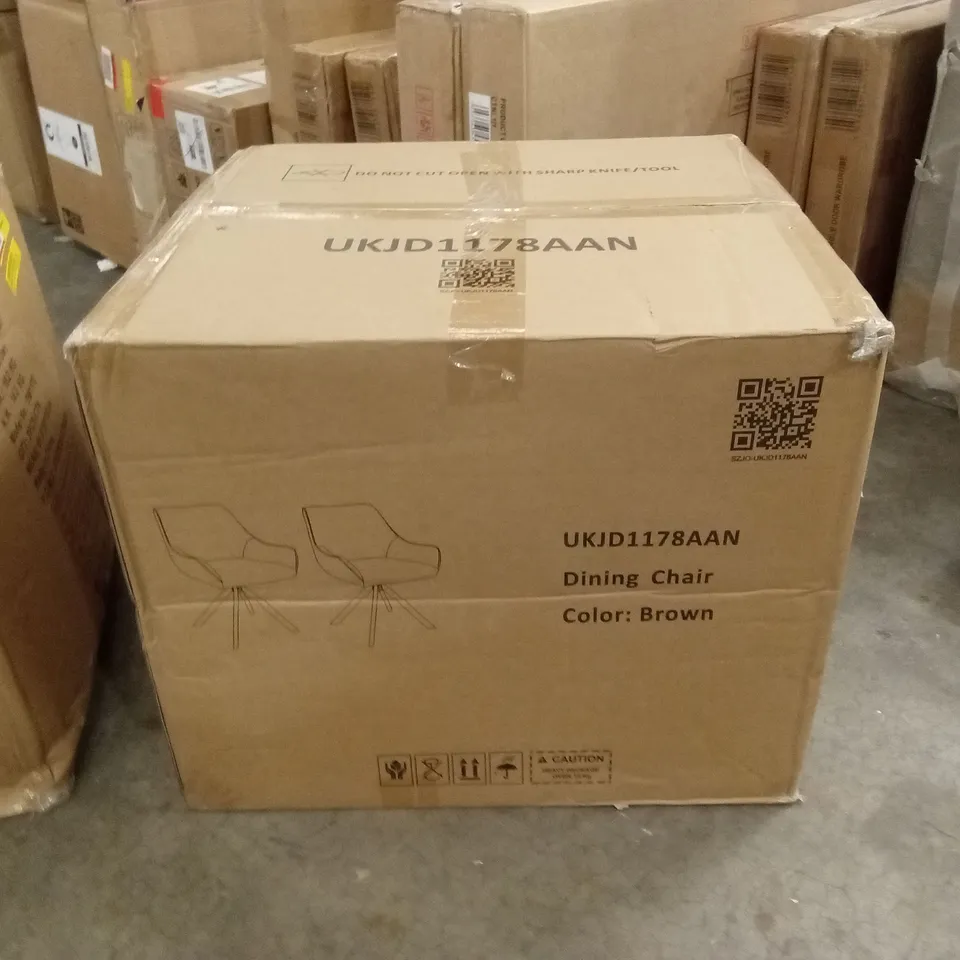 BOXED SET OF 2 DESIGNER DINING CHAIRS - BROWN FABRIC (1 BOX)