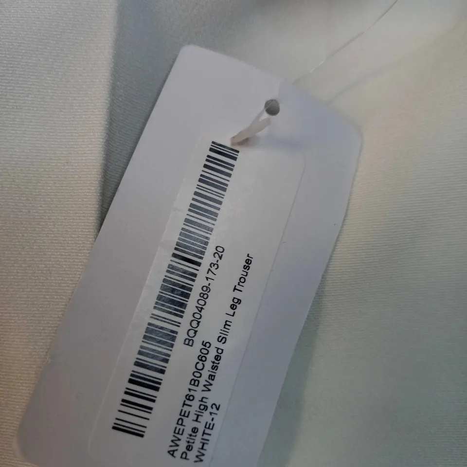 DOROTHY PERKINS WHITE PETITE HIGH WAISTED SLIM LEG TROUSERS - SIZE 12