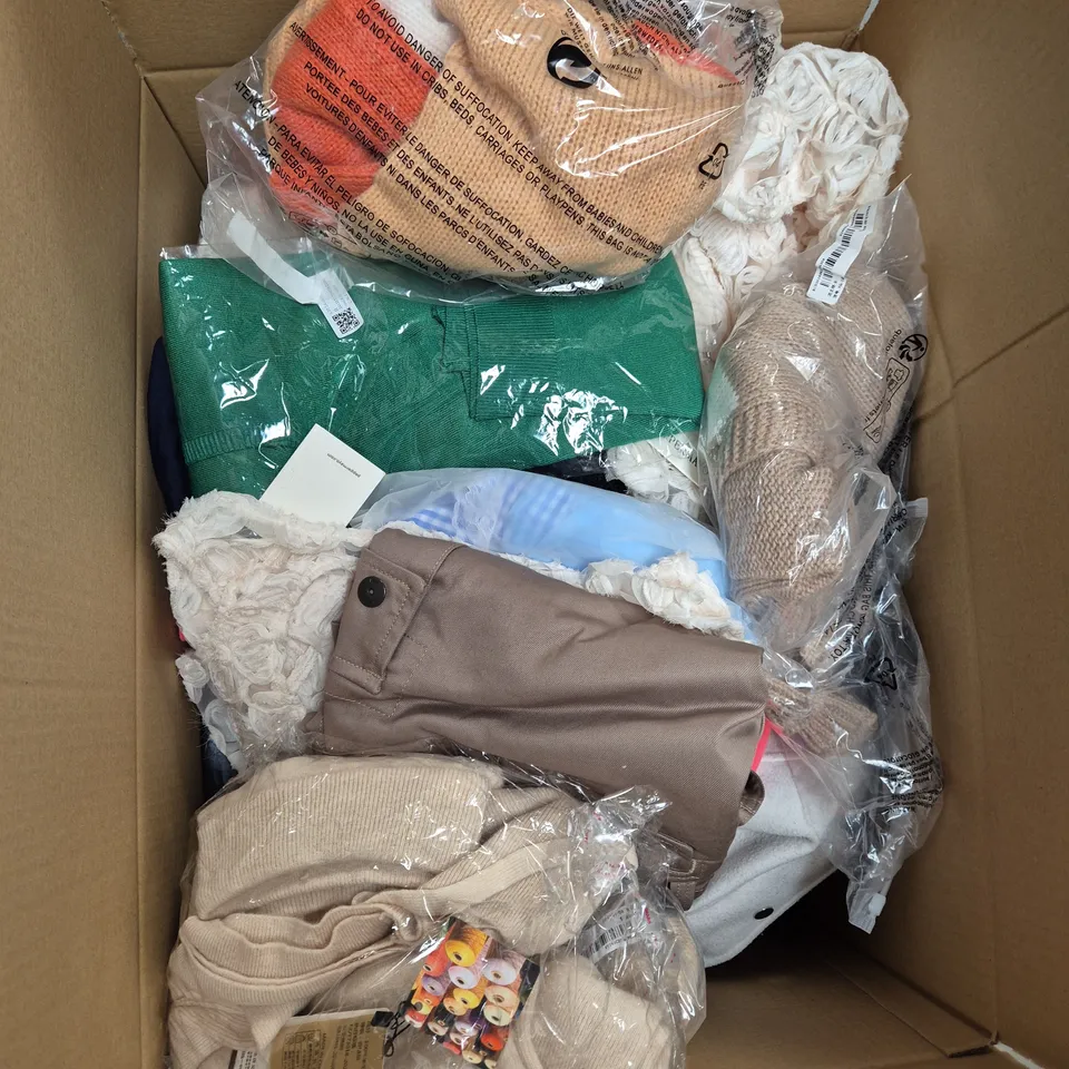 LARGE BOX OF ASSORTED CLOTHING ITEMS IN VARIOUS SIZES, STYLES AND COLOUR - COLLECTION ONLY