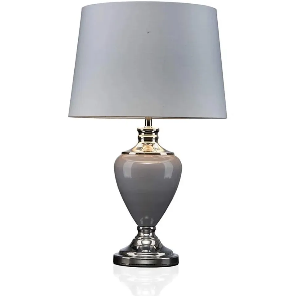 BOXED EDIE 58cm CLASSIC GREY CHROME TABLE LAMP (1 BOX)