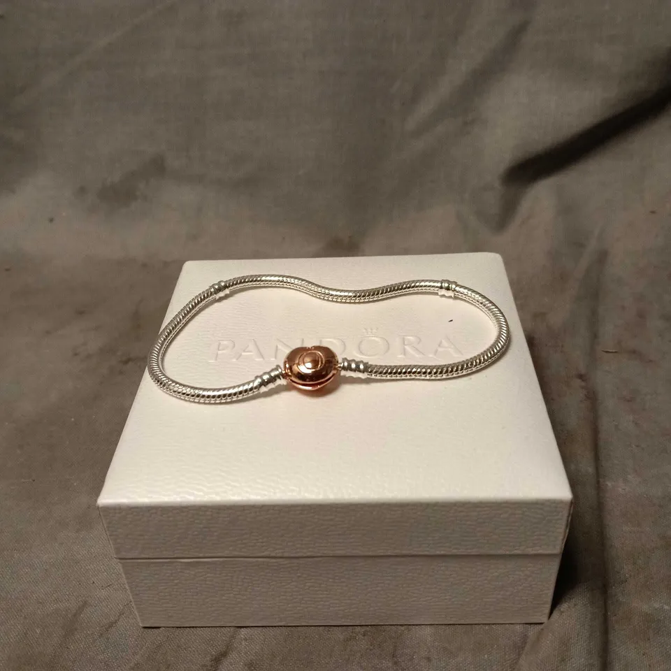 PANDORA SILVER-TONE BRACELET WITH PINK CHARM – ON PANDORA BOX