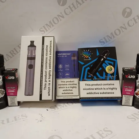 LOT OF APPROX 7 ASSORTED E-CIGARETTE PRODUCTS TO INCLUDE ENDURA T20 S, VAPORESSO GTX GO 40, GEMM 80W STARTER KIT, ETC