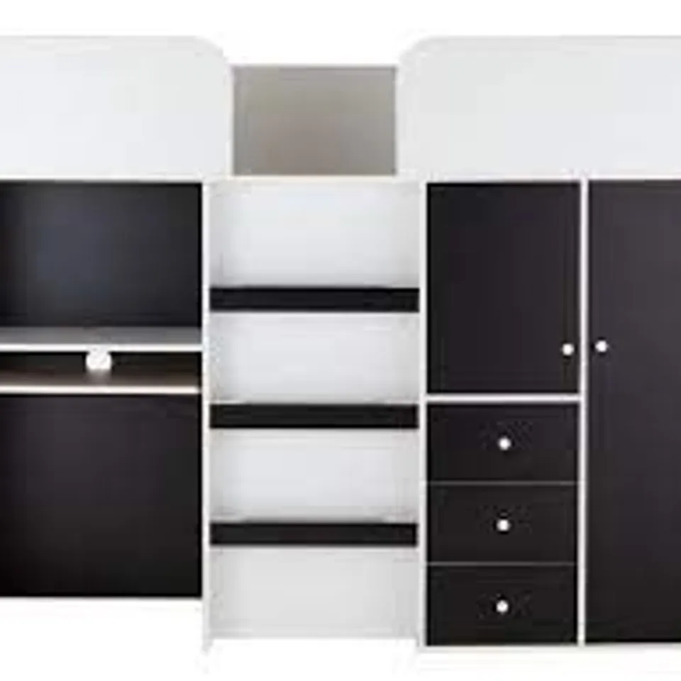 BOXED MIAMI FRESH MID SLEEPER WITH 3 DRAWERS 2 CUPBOARDS & PULL OUT DESK AND MATTRESS OPTIONS - BLACK (3 BOXES)