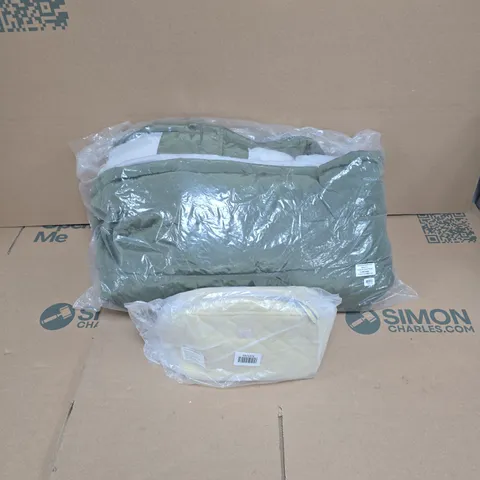 LARGE QUANTITY OF ASSORTED ITEMS TO INCLUDE PADDED COAT, LADIES HANDBAG, DUVET QUILT, ETC - COLLECTION ONLY