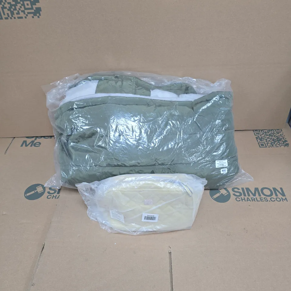 LARGE QUANTITY OF ASSORTED ITEMS TO INCLUDE PADDED COAT, LADIES HANDBAG, DUVET QUILT, ETC - COLLECTION ONLY
