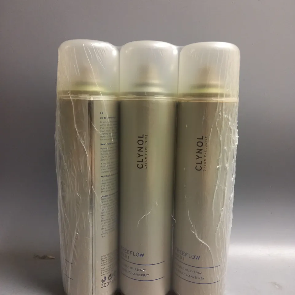 BOXED CLYNOL SALON EXCLUSIVE FLEXIBLE FREEFLOW HOLD 1 HAIRSPRAY X12 300ML EACH