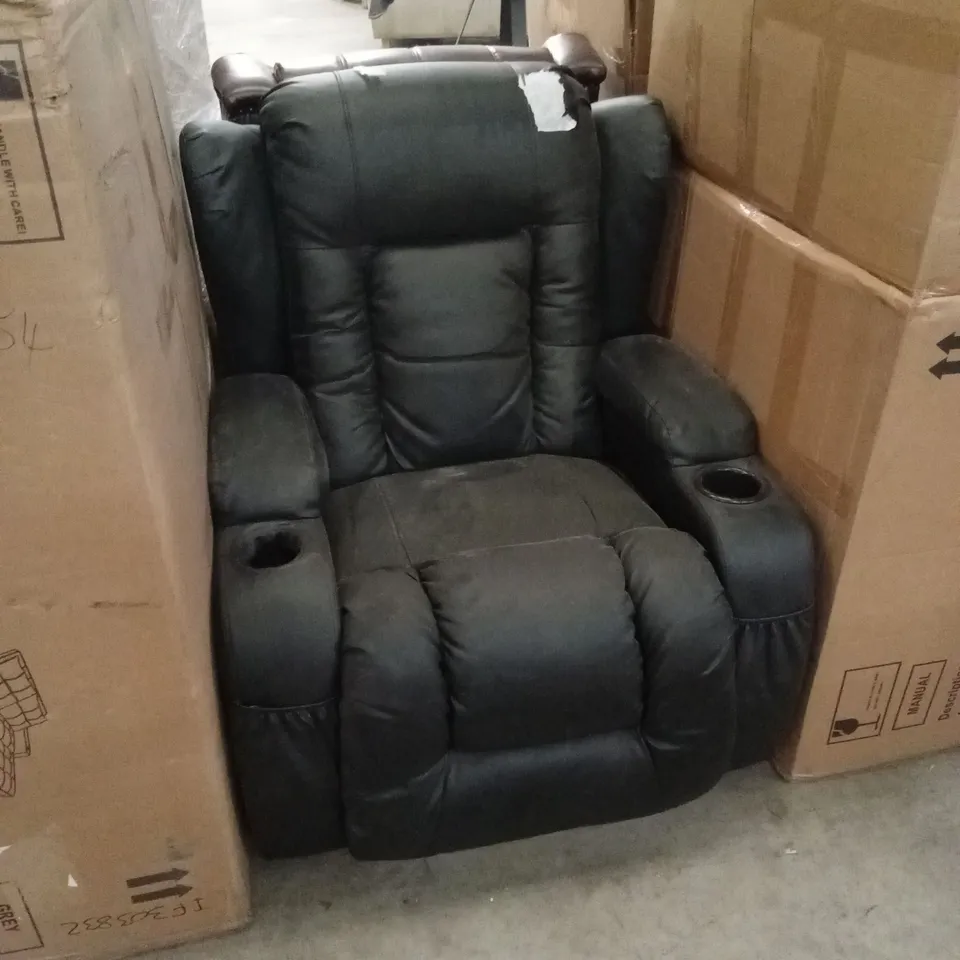 DESIGNER BLACK FAUX LEATHER RECLINER CHAIR 