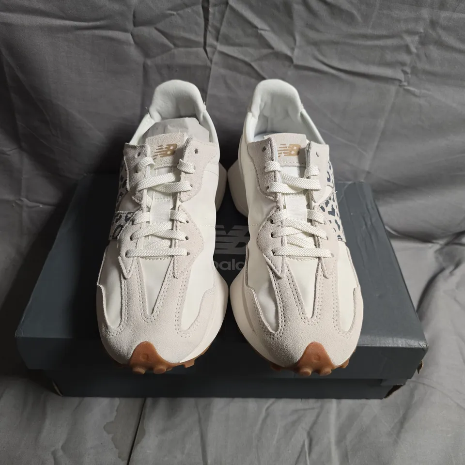 NEW BALANCE SNEAKERS – WHITE WITH LEOPARD PRINT PANELS - UK SIZE 5.5