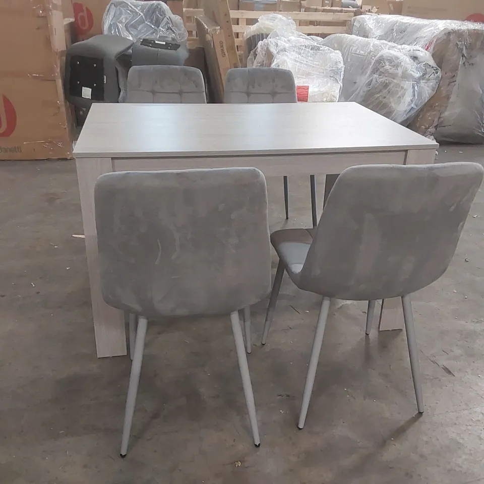 DESIGNER WOODEN DINING TABLE WITH 4 VELVET DINING CHAIRS (5 ITEMS)