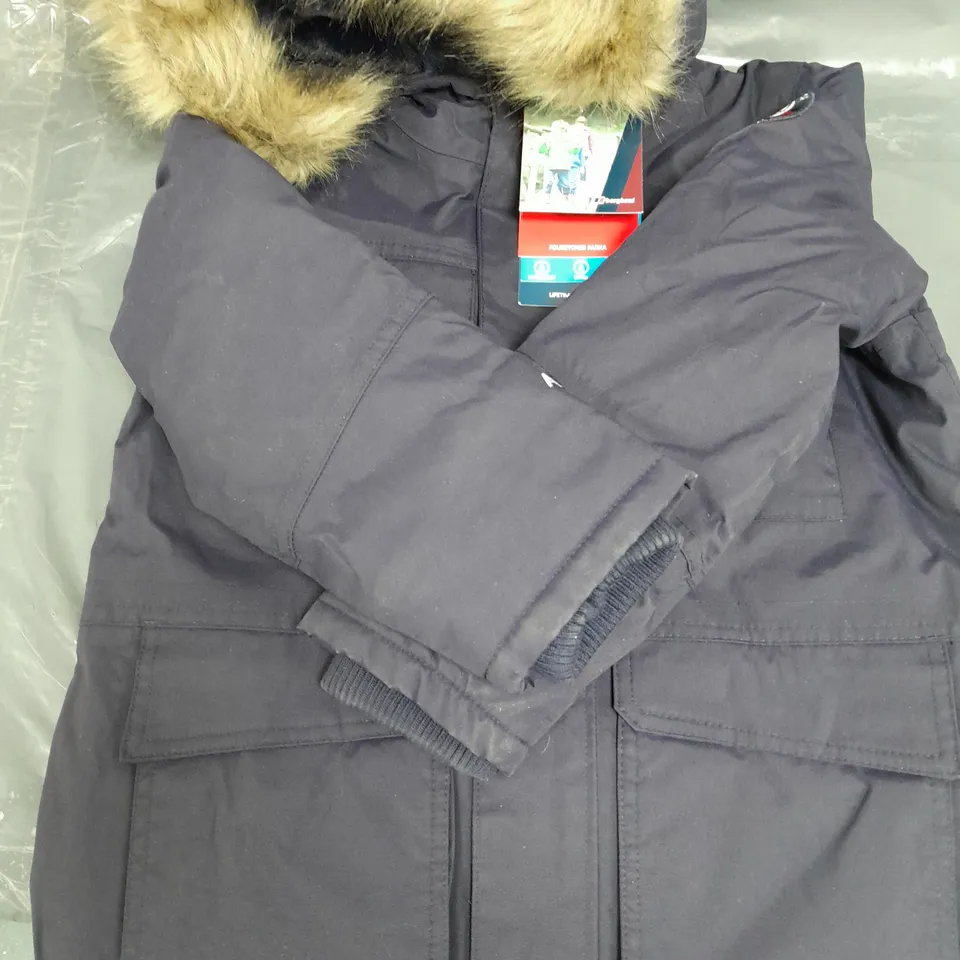 BERGHAUS FOURSTONE HOODED PARKER JACKET IN NAVY SIZE 7-8 YEARS