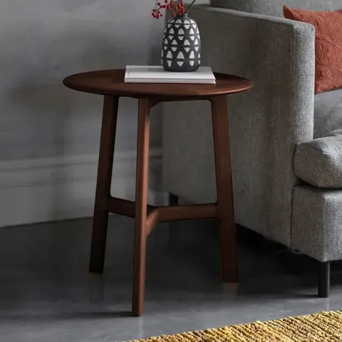 BOXED MABIE WALNUT ROUND SIDE TABLE 