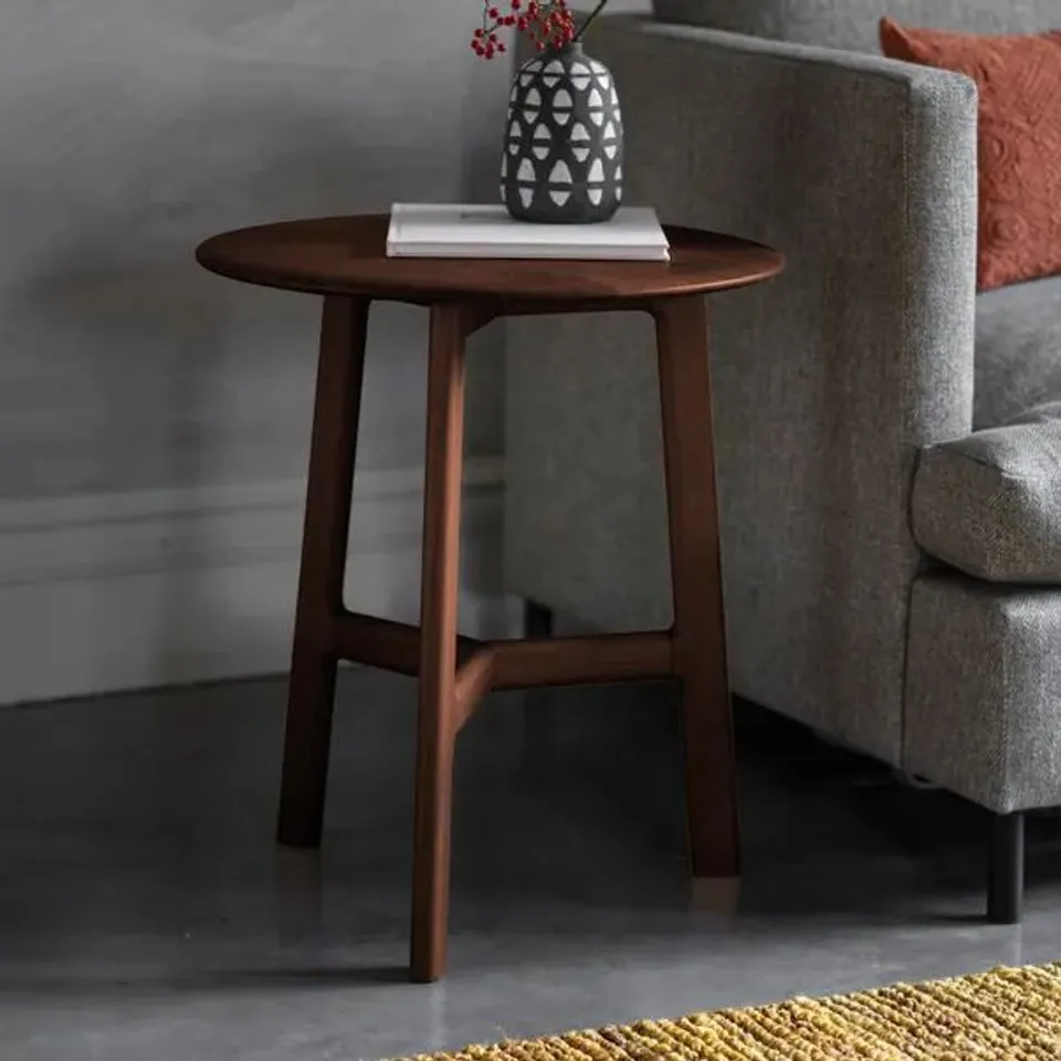 BOXED MABIE WALNUT ROUND SIDE TABLE 