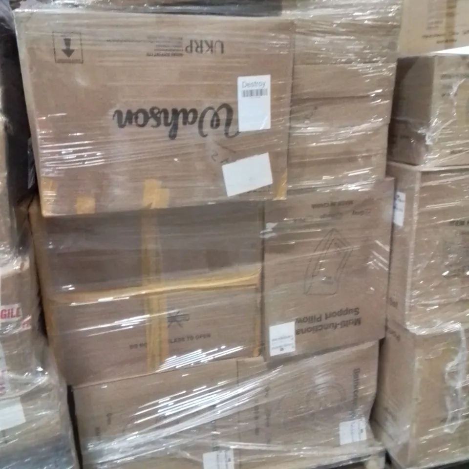 PALLET OF ASSORTED HOUSEHOLD GOODS AND PRODUCTS TO INCLUDE;MULTIFUNCTIONAL SUPPORT PILLOW,BATHROOM SOFA CHAIR,BATHROOM STOOL