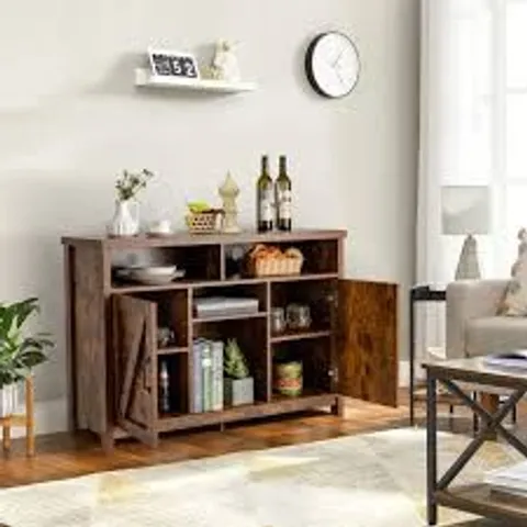 BOXED COSTWAY RUSTIC BROWN FARMHOUSE SIDEBOARD WITH DETACHABLE WINE RACK AND CABINETS