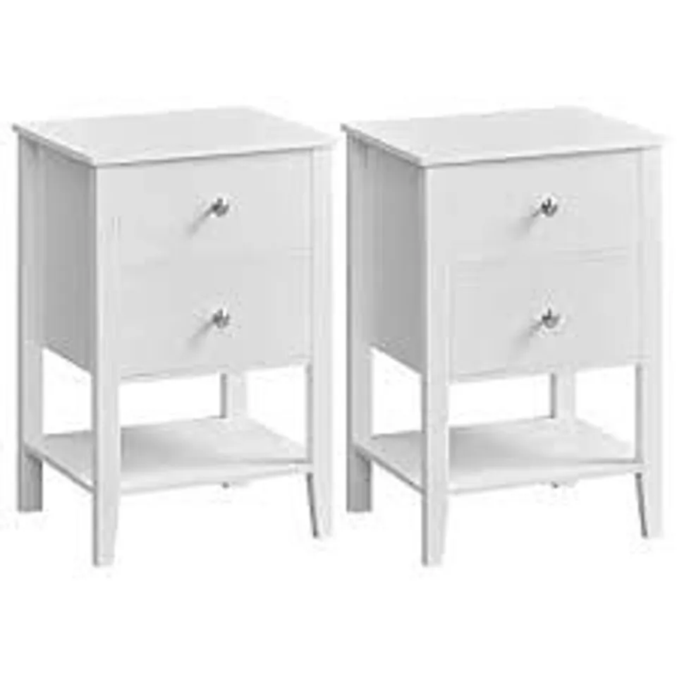PALLET OF APPROXIMATELY 25 BOXED VASAGLE BAMBOO BEDSIDE TABLE  WITH 2 STORAGE DRAWERS AND OPEN SHELF  CLOUD WHITE LET822W01