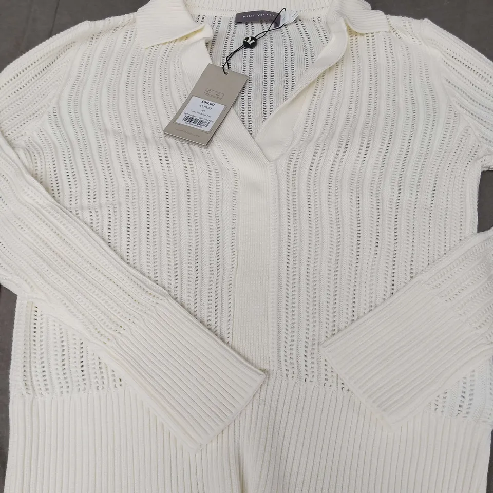 MINT VELVET - IVORY STITCH KNIT POLO - SIZE XS