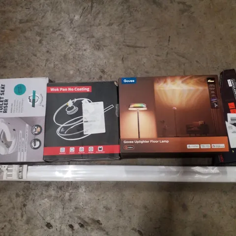 PALLET CONTAINING ASSORTED PRODUCTS INCLUDING ROLLER BLIND, PRECISION SQUARE, WOK PAN, GOVEE UPLIGHTER FLOOR LAMP & UNIVERSAL TOILET SEAT RISER
