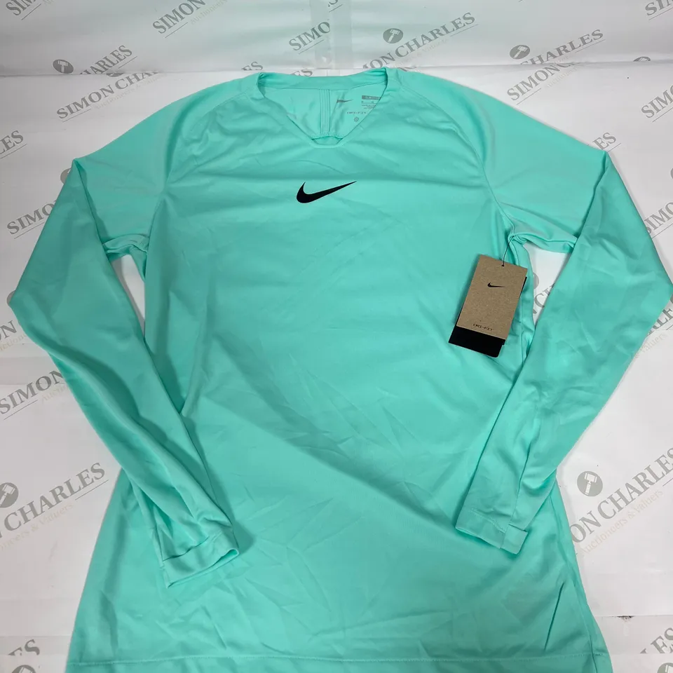 NIKE DRI-FIT LONG SLEEVED SLIM FIT TOP IN TURQUOISE SIZE M
