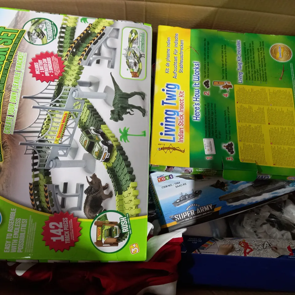 BOX OF APPROX 20 ASSORTED TOYS TO INCLUDE - LIVING TWIG STICK INSECT KIT - AIRCRAFT CARRIER - TY BEANIE BABYS TEDDY ECT
