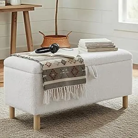 BOXED COLAMY LARGE OTTOMAN STORAGE BOX FOR 80L - CREAM
