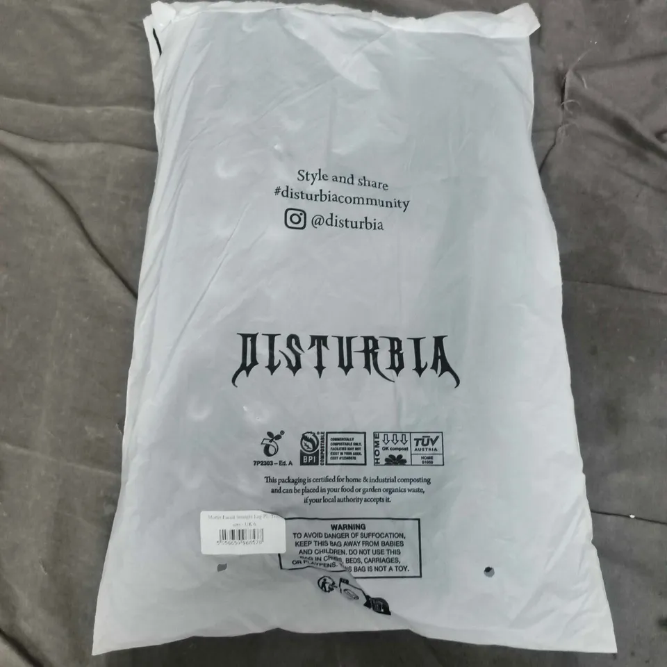 BAGGED DISTURBIA MORTIS LACED STRAIGHT LEG PU TROUSERS IN BLACK - UK 6