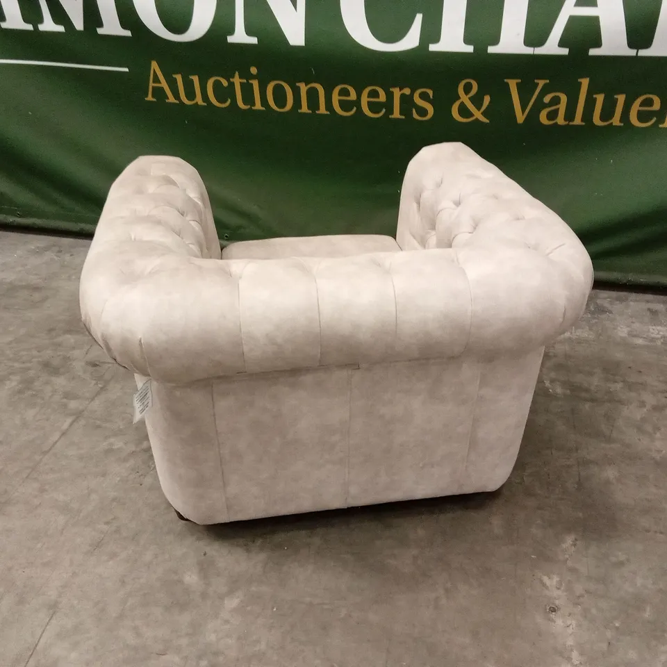 CHESTER CHESTERFIELD LEATHER LOOK ARMCHAIR - PEBBLE RRP £599