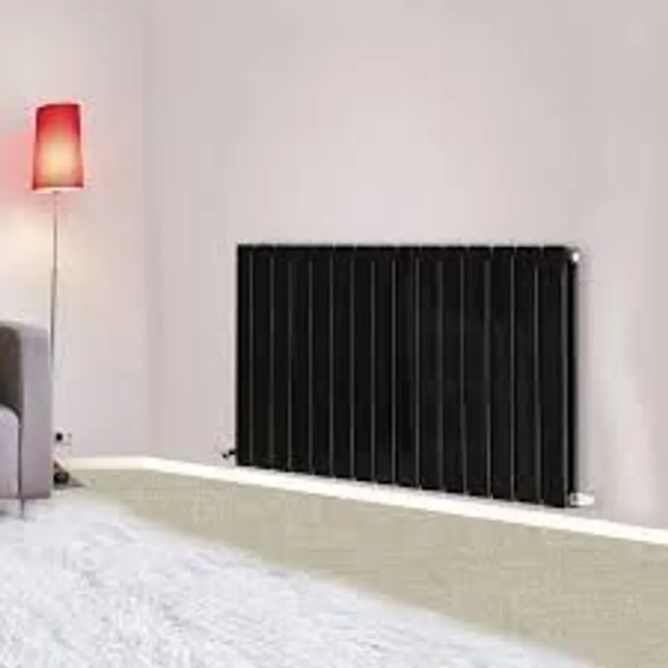 BOXED 600 x 1020mm HORIZONTAL DESIGNER RADIATOR DOUBLE BLACK FLAT PANEL (1 BOX)