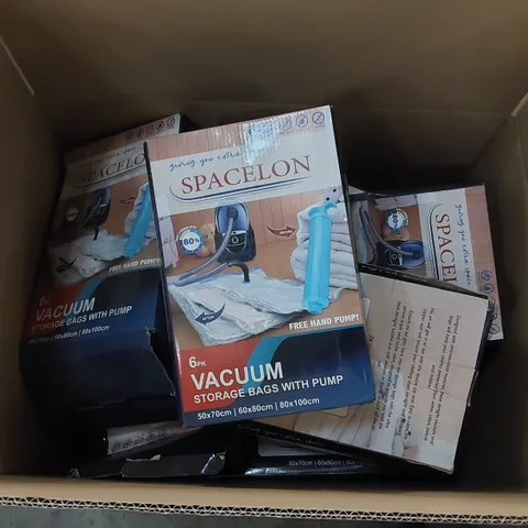 BOX CONTAINING APPROXIMATELY 13x BOXES OF SPACELON 6PCS VACUUM STORAGE BAGS WITH PUMPS