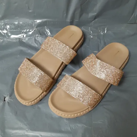 DIAMANTE TWIN STRAP SLIDER SANDALS - 8