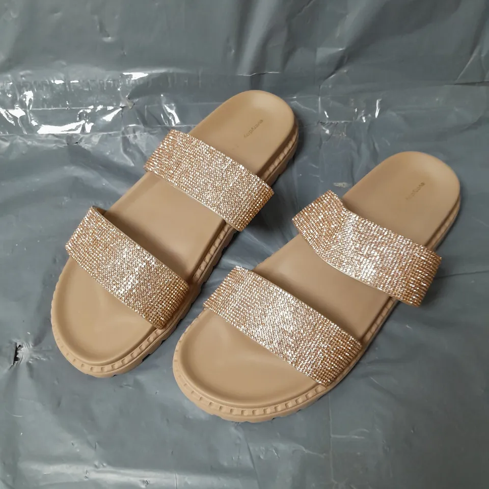 DIAMANTE TWIN STRAP SLIDER SANDALS - 8