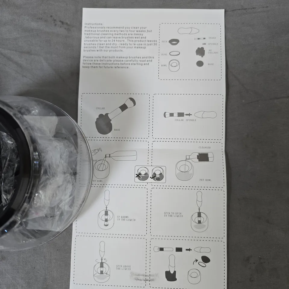 ELECTRIC MAKEUP BRUSH CLEANER & DRYER SPIN DEVICE – BOXED KIT WITH INSTRUCTIONS