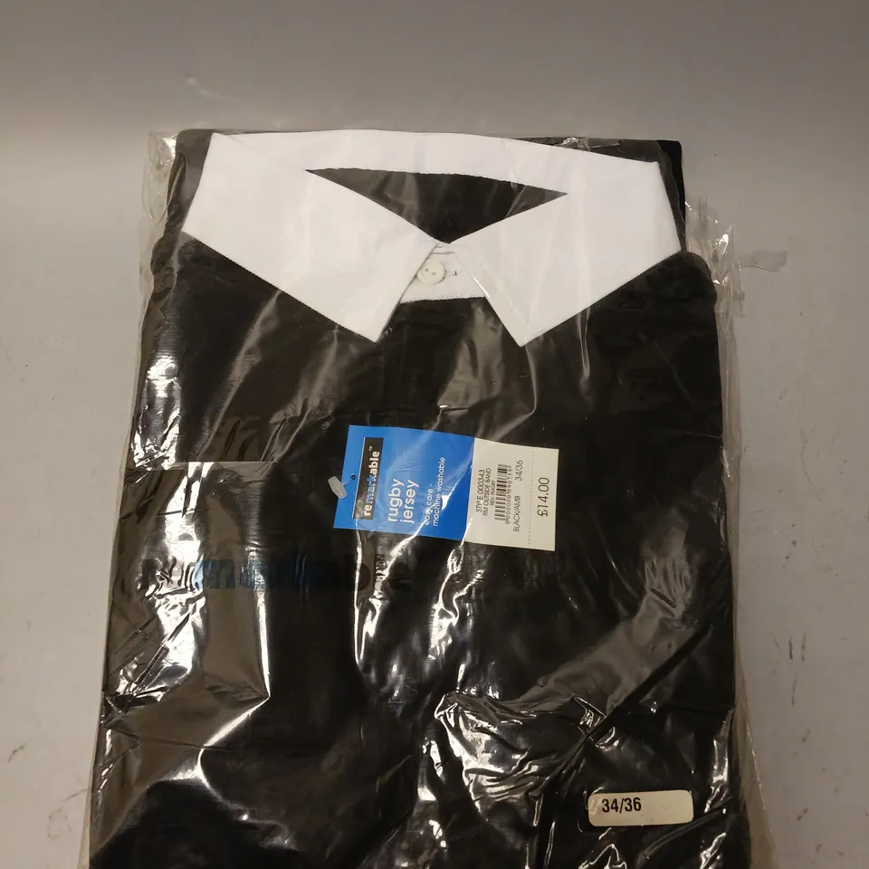 APPROXIMATELY 35 UWIN RUGBY JERSEYS IN BLACK/AMBER - 34/36
