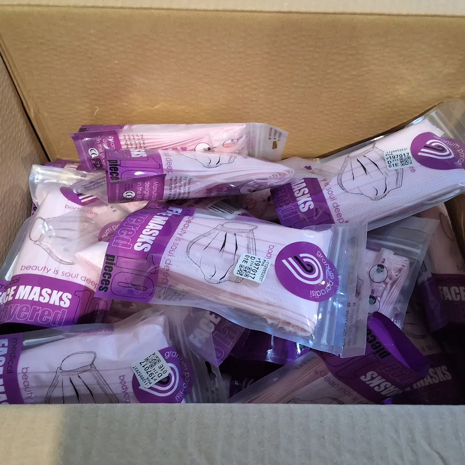 LOT OF 7 MULTI-PACK BOXES OF 3-LAYERED FACE MASKS TO INCLUDE PINK AND KIDS DESIGNS