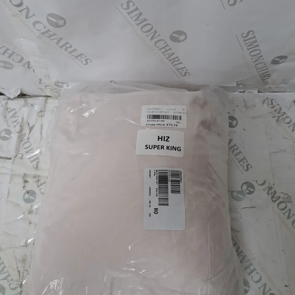 NORTHERN NIGHTS COTTON DOBBY STRIPE 4 PIECE DUVET SET - STONE, KING SIZE