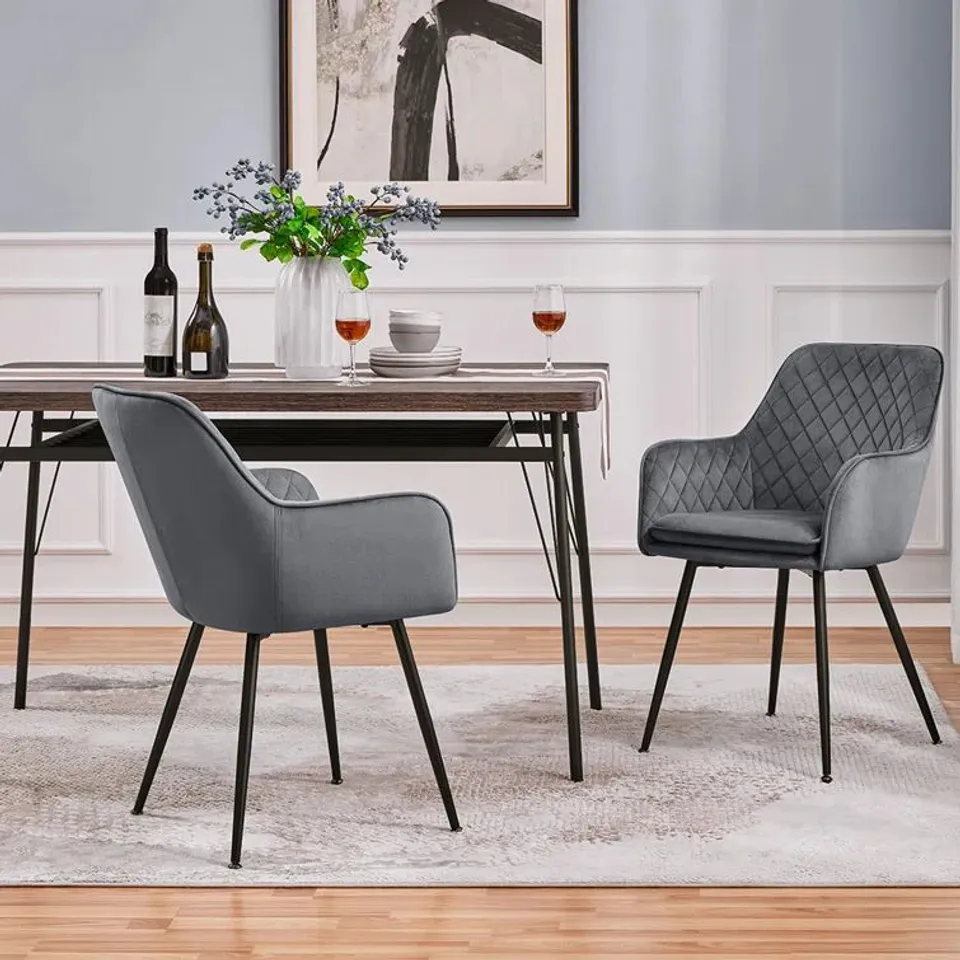 BOXED SET OF 2 BRANNON UPHOLSTERED DINING CHAIRS - DARK GREY (1 BOX)